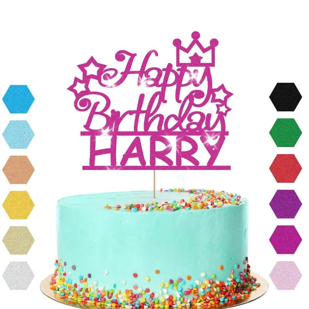 Personalised Prince Crown Glitter Cake Topper Any Name Birthday Cake Decoration