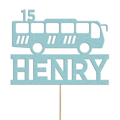 Personalized Glitter Bus Cake Topper: Custom Name & Age