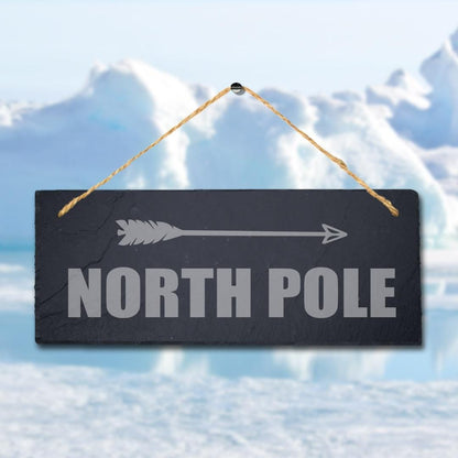 North Pole Left Way Arrow Engraved Hanging Slate Ocean Sea Beach Plaque Sign