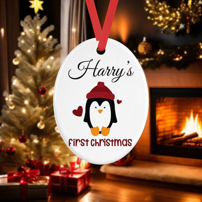 Babys First Christmas Personalised Oval Ceramic Bauble Tree Hanging Keepsake Decoration