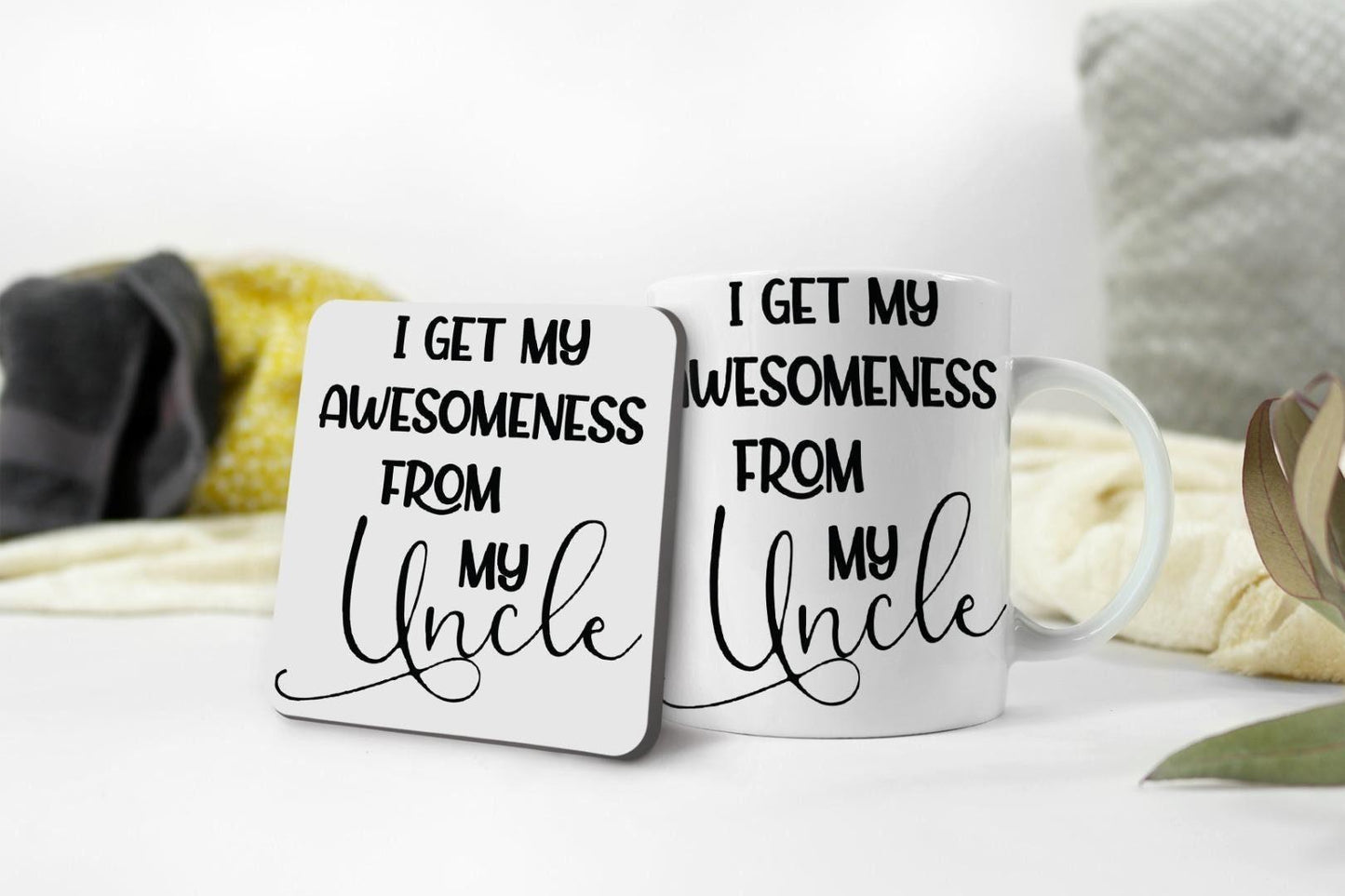 I Get My Awesomeness Mug & Coaster Set Uncle Fathers Day Birthday Xmas Tea Gift