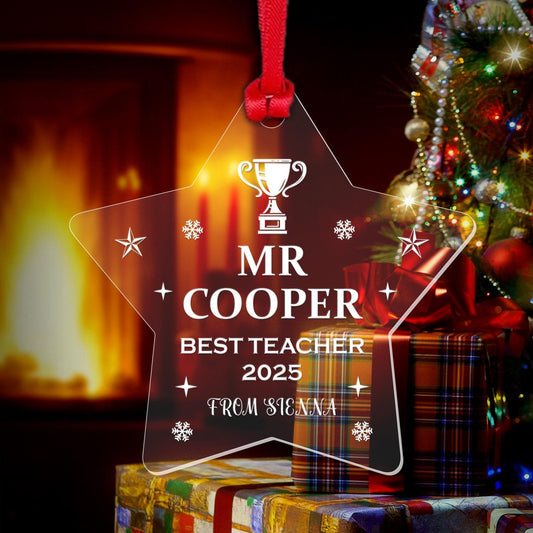 Personalised Teacher Christmas Star Bauble Teaching Assistant Nursery Xmas Gift