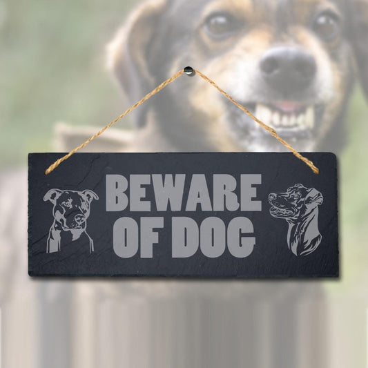 Beware Of Dog Engraved Hanging Slate Kennels Pup Puppy Funny Gift Home Wall Sign