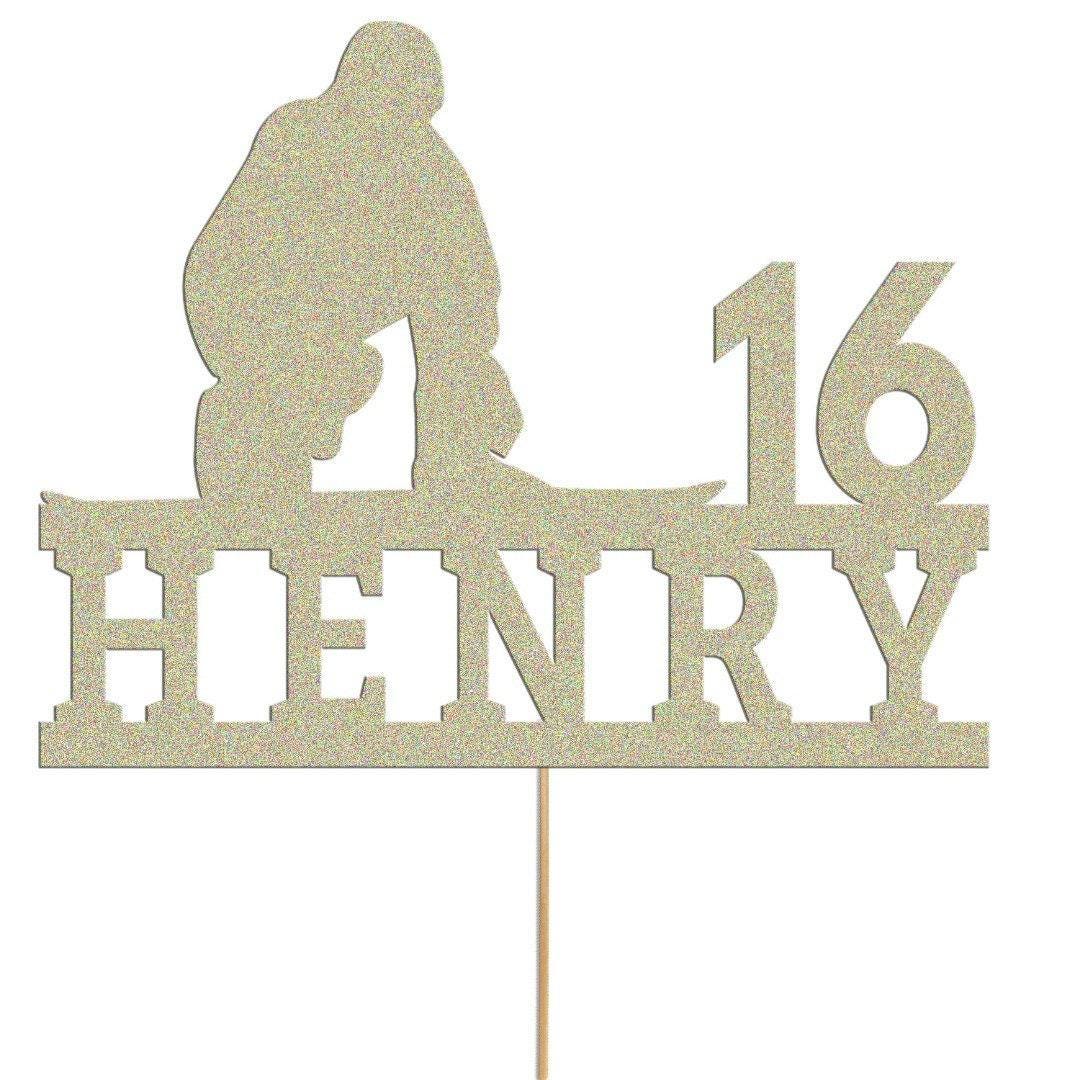 Personalized Skiing Birthday Cake Topper: Glitter Skier, Any Name & Age