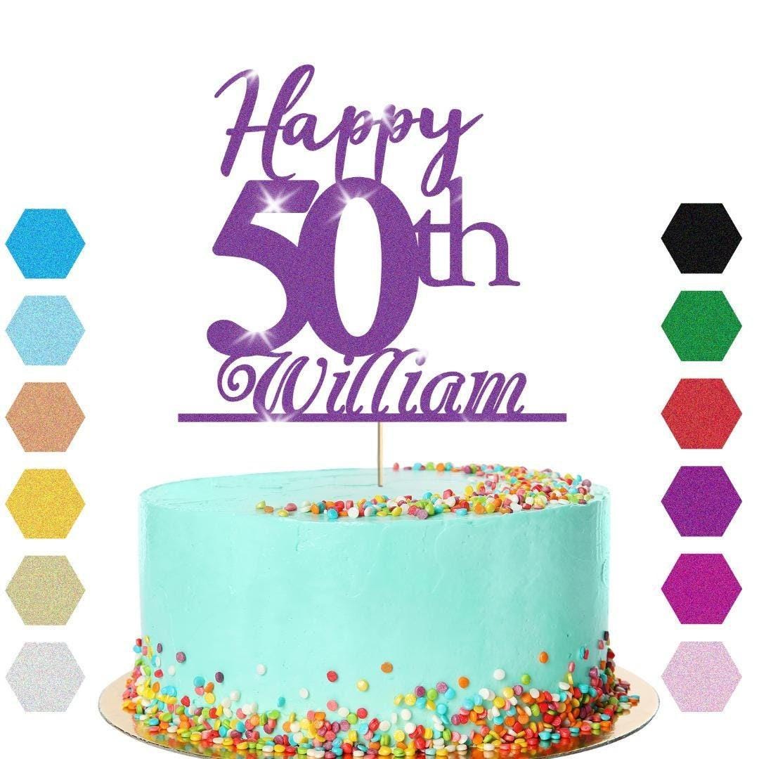 Personalised Name 50th Birthday Glitter Cake Topper Party Cake Decoration Gift