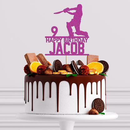 Personalised Glitter Cricket Birthday Cake Topper
