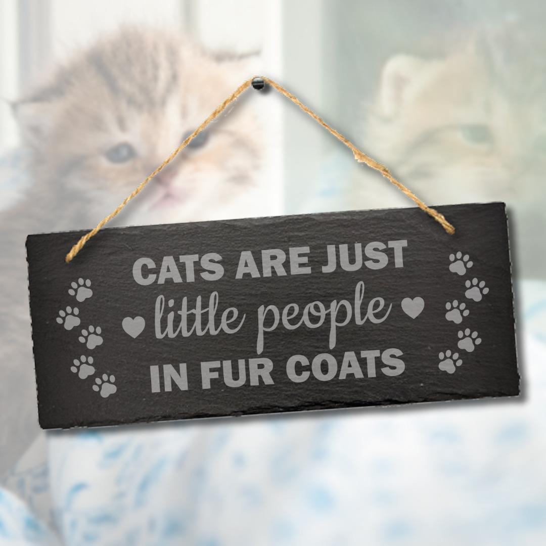Cats Are Just Little People Humorous Engraved Hanging Slate Home Decor Plaque