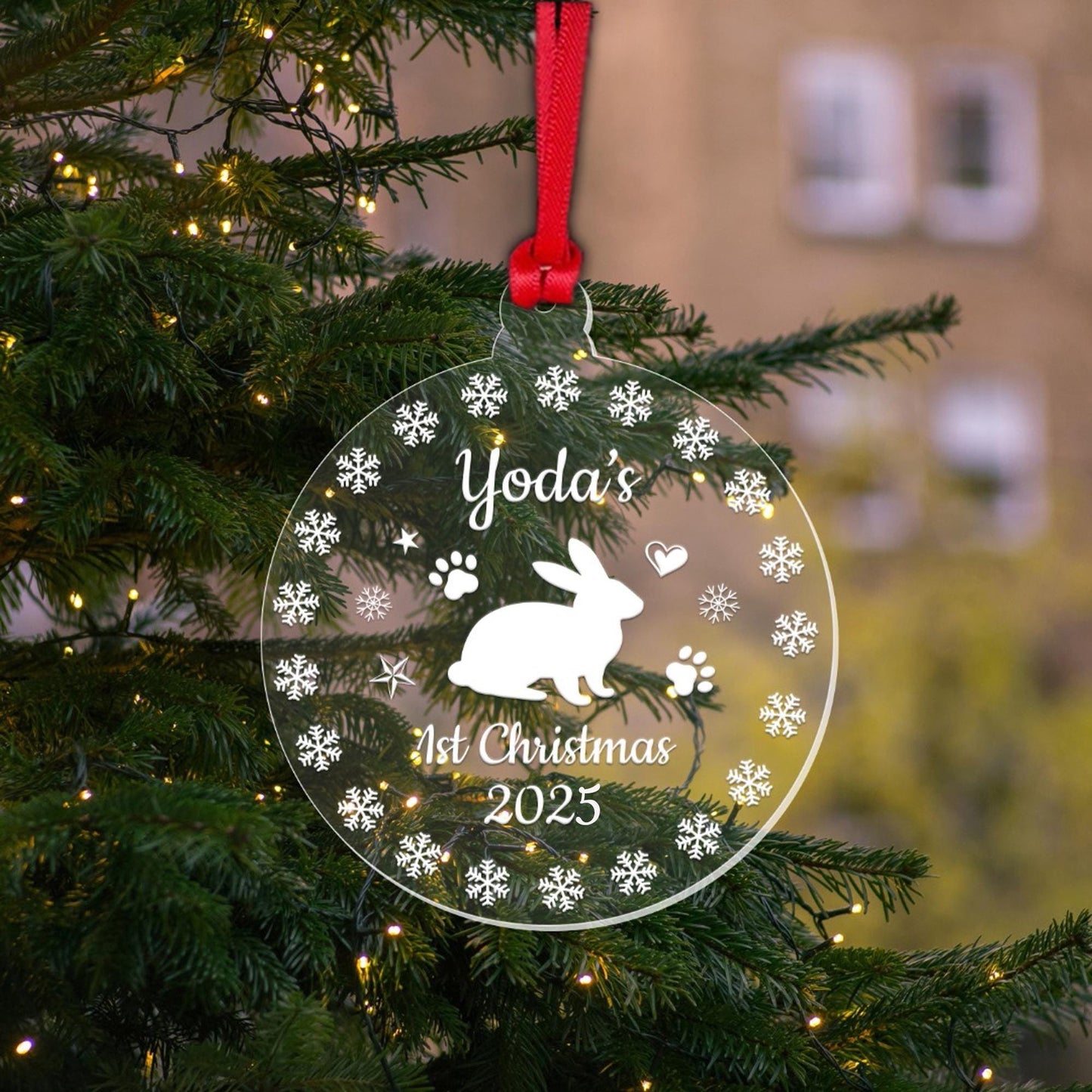 Personalised Rabbits 1st Christmas Bauble Pet First Xmas Tree Decoration Gift