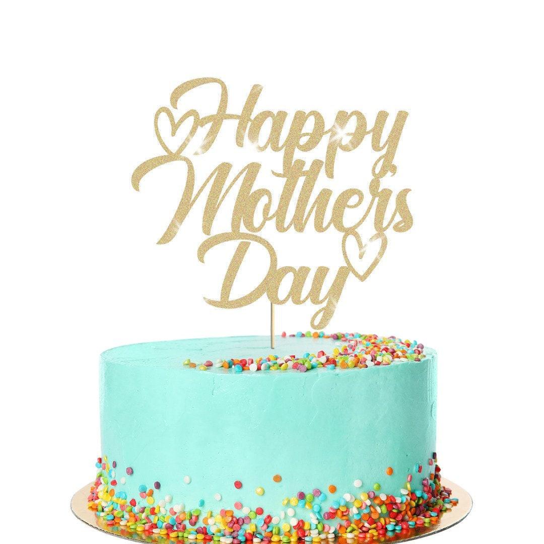 Happy Mothers Day Glitter Cake Topper Hearts Design Birthday Decoration