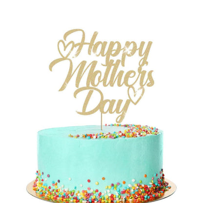 Happy Mothers Day Glitter Cake Topper Hearts Design Birthday Decoration