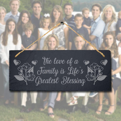 The Love Of Family Greatest Laser Engraved Hanging Slate Home Decor Plaque Sign