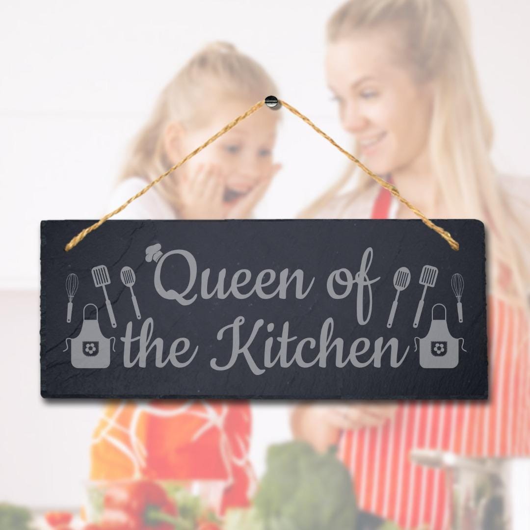 Queen Of The Kitchen Laser Engraved Hanging Slate Kitchen Restaurant Plaque Sign
