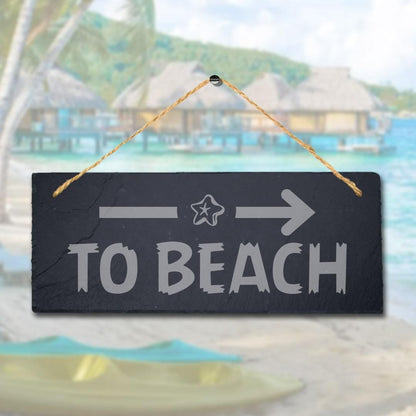 To Beach Right Way Arrow Laser Engraved Hanging Slate Ocean Sea Plaque Sign