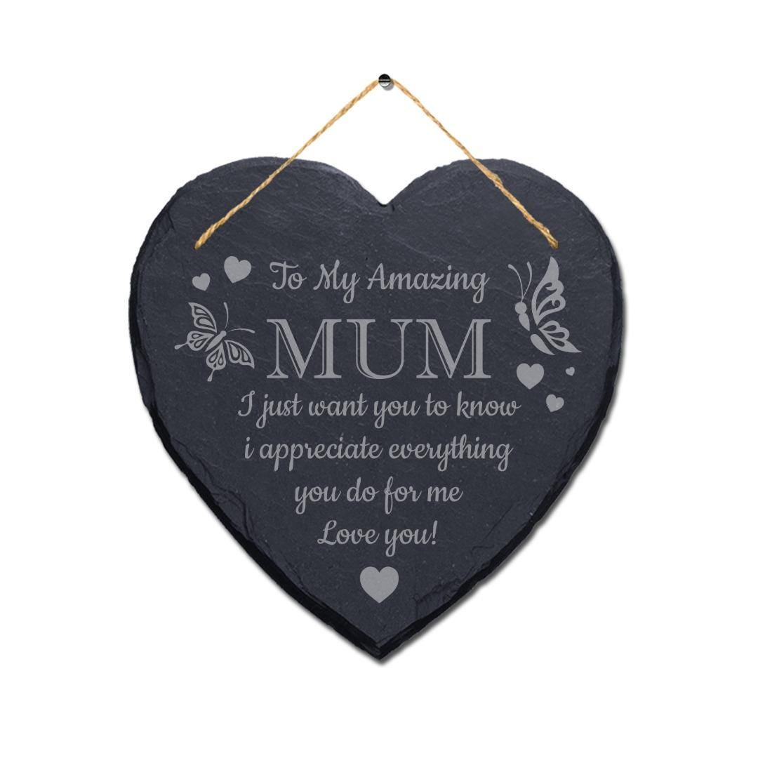 I Love You Mum Gifts Hanging Slate Sign For Birthday Mothers Day Plaque Heart