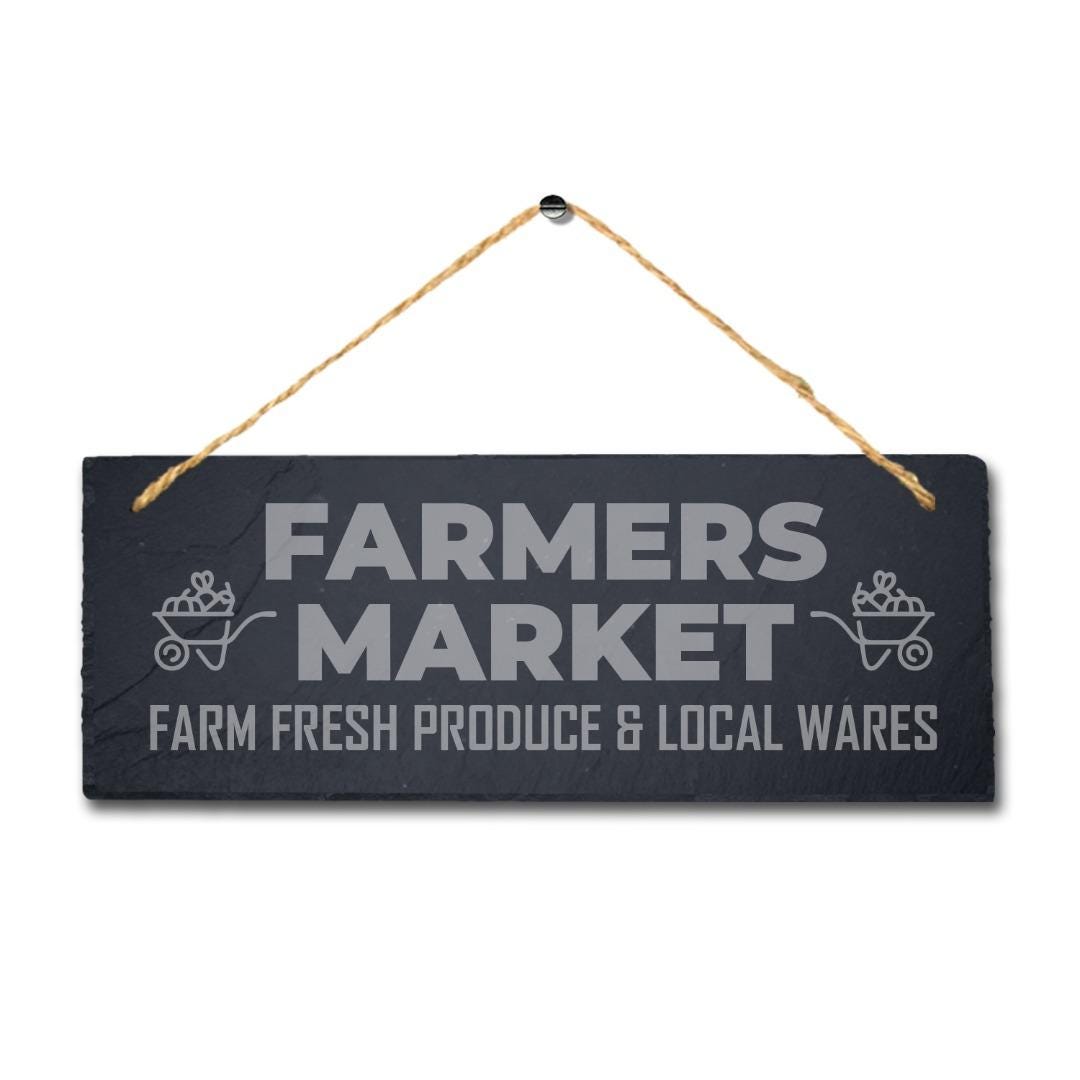 Farmers Market Hanging Slate Sign Engraved Plaque Farm Fresh Food Lovers Gift