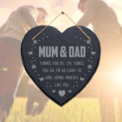 Mum And Dad Rustic Slate Gift Plaque Anniversary Hanging Sign Ideal Gift