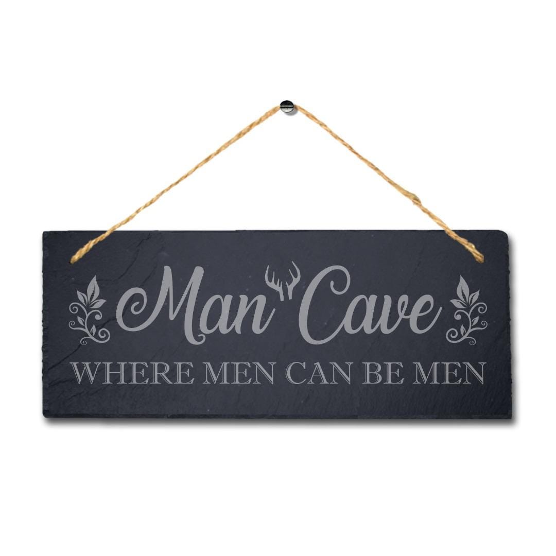 Laser Engraved Man Cave Slate Plaque with Jute Rope