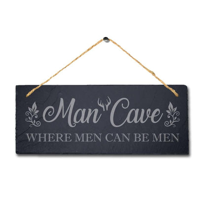 Laser Engraved Man Cave Slate Plaque with Jute Rope