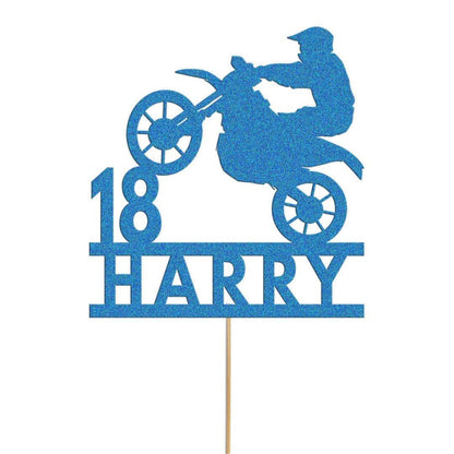 Personalised Glitter Motorbike Cake Topper: Biker Birthday Decoration