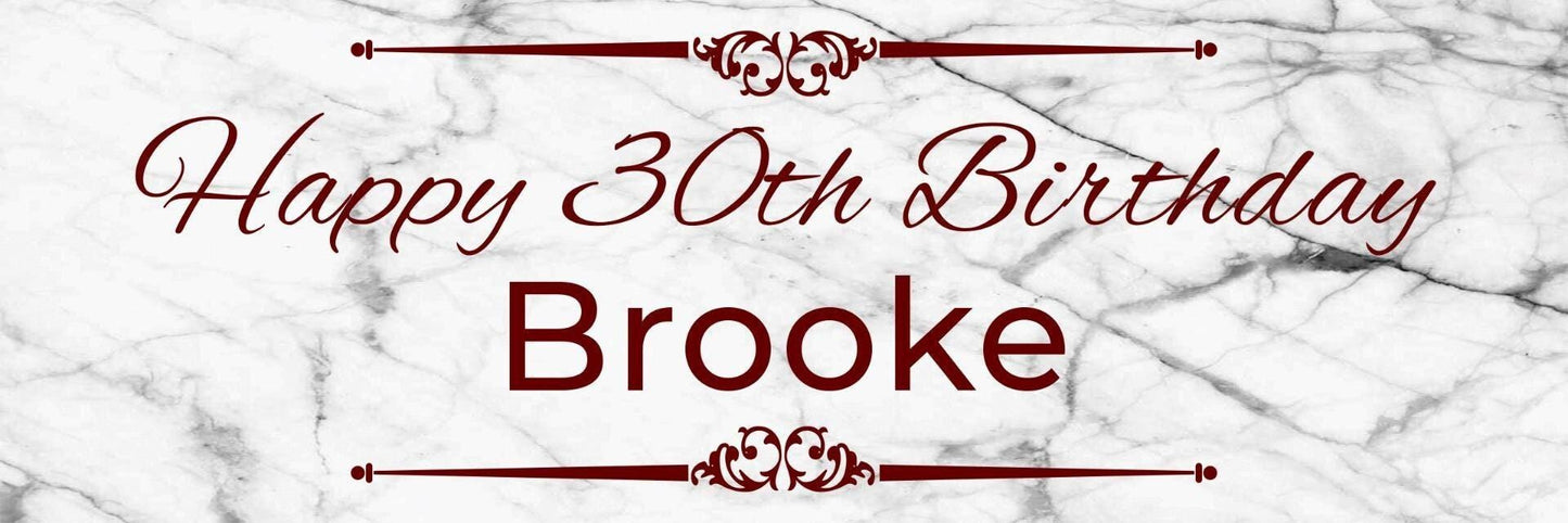 2 Personalised White Marble Effect Birthday Celebration Banner Decoration Poster