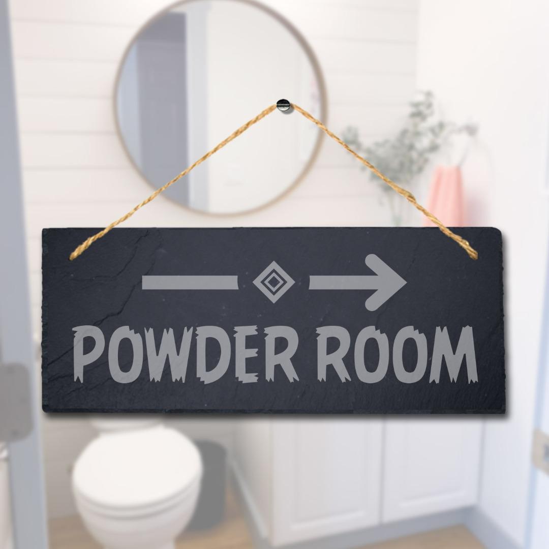 Powder Room Laser Engraved Hanging Slate Home Decor Plaque Sign