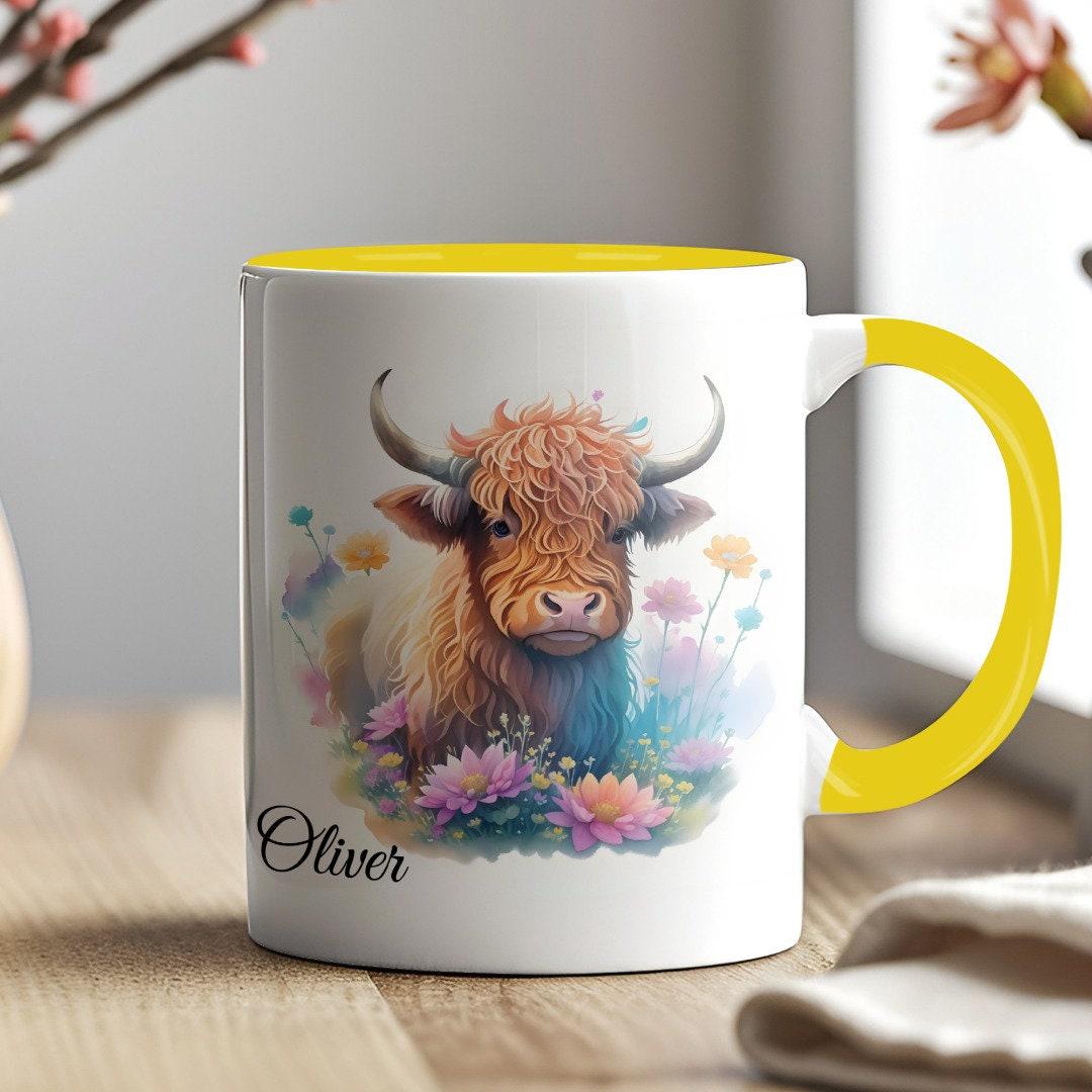 Personalised Highland Cow Mug and Coaster Set: Birthday Gift