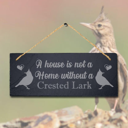 House Not Home Without Crested Lark Engraved Hanging Slate Bird Plaque Sign