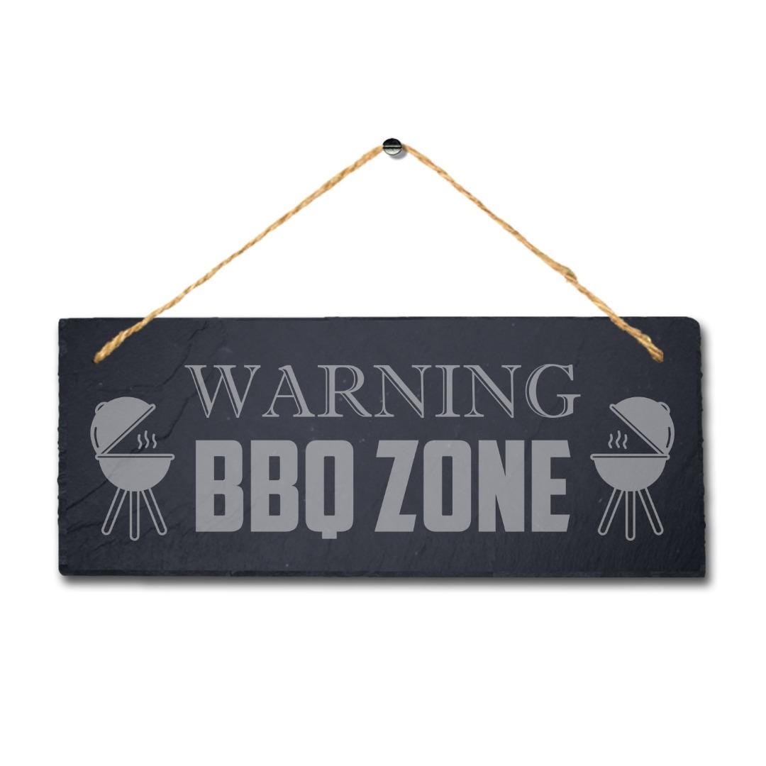 Warning Bbq Zone Laser Engraved Hanging Slate Chicken Party Home Plaque Sign