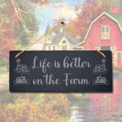 Life Is Better On Farm Laser Engraved Hanging Slate Farmhouse Decor Plaque Sign