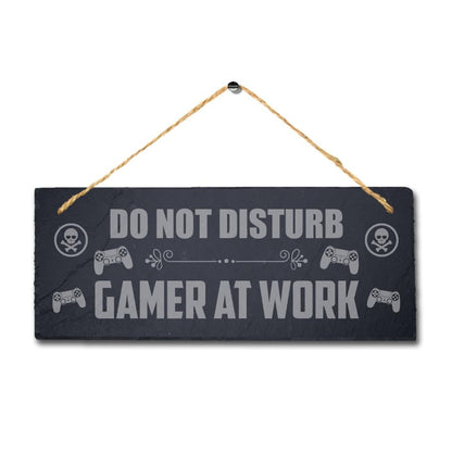 Do Not Disturb Gamer At Work Laser Engraved Hanging Slate Door Home Plaque Sign
