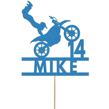 Personalised Glitter Motorbike Cake Topper: Biker Birthday Decoration