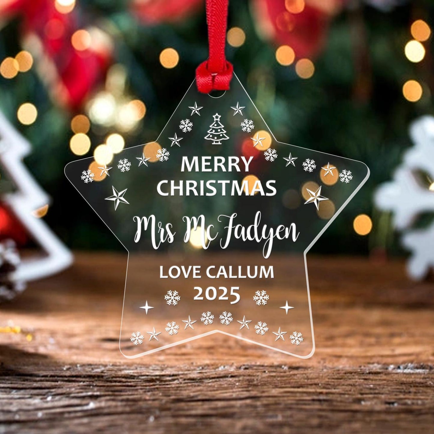 Personalised Christmas Star Bauble Teacher Teaching Assistant Nursery Xmas Gift