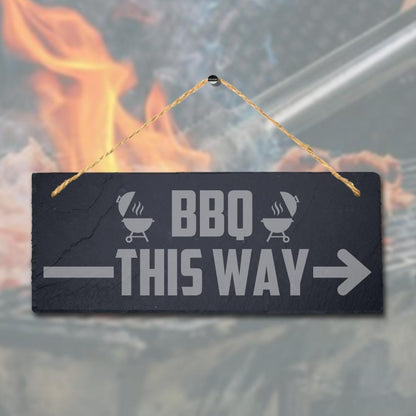 Bbq This Way Laser Engraved Hanging Slate Chicken Grilled Party Home Plaque Sign