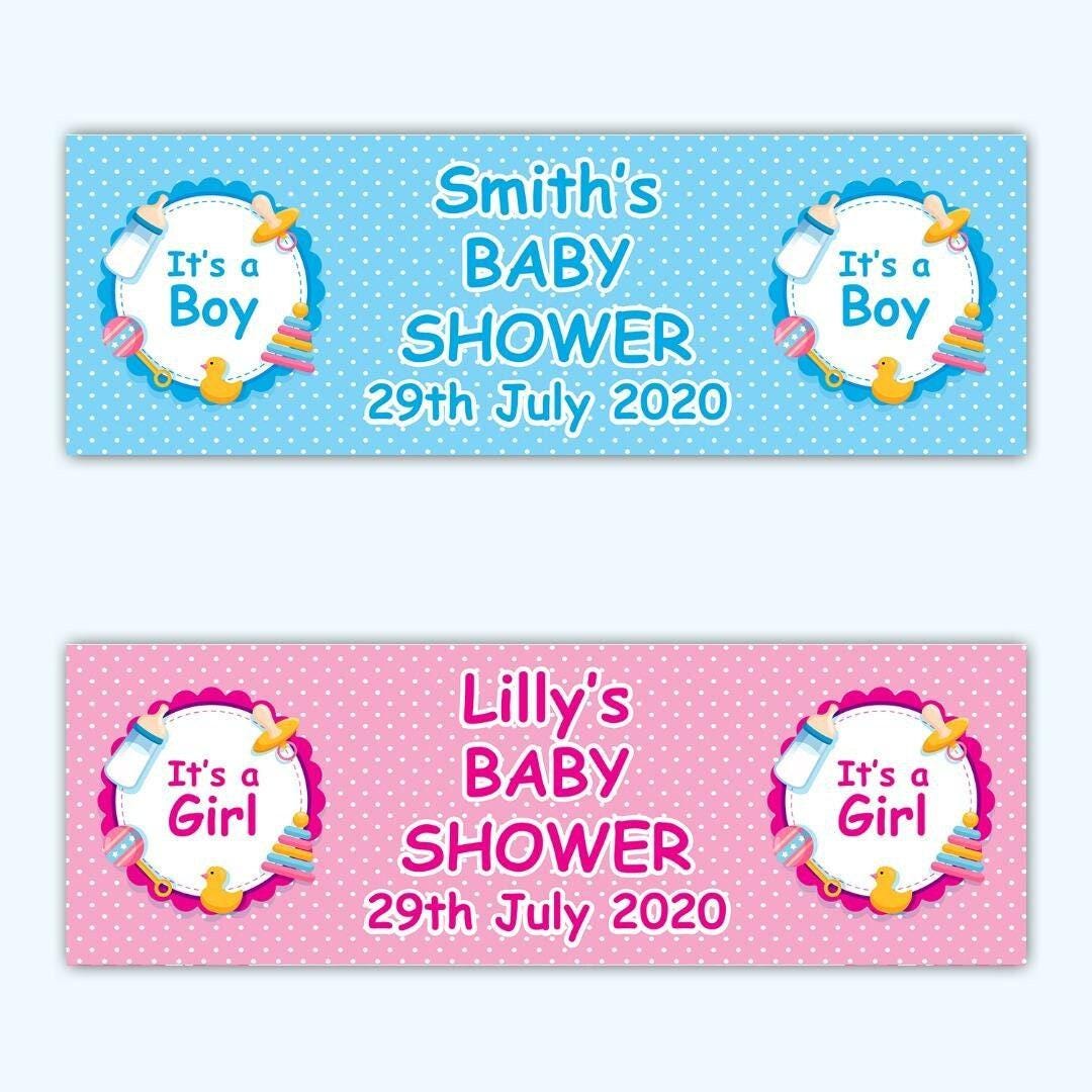 2 Personalised Baby Shower Boy Or Girl Banners Party Celebration Decor Poster