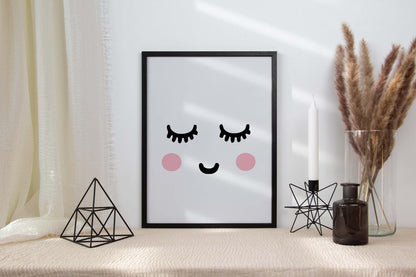 Sleepy Eyelashes Emoji Nursery Bedroom Boys Girls Wall Decor Art Poster Print