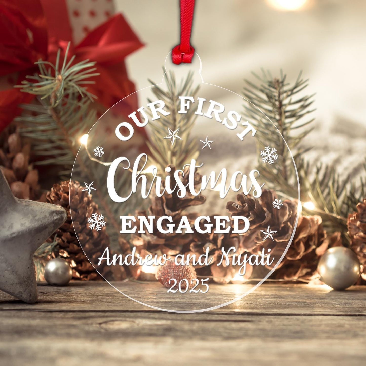 Personalised First Christmas Bauble 1st Xmas Engaged Hanging Tree Decoration Gift