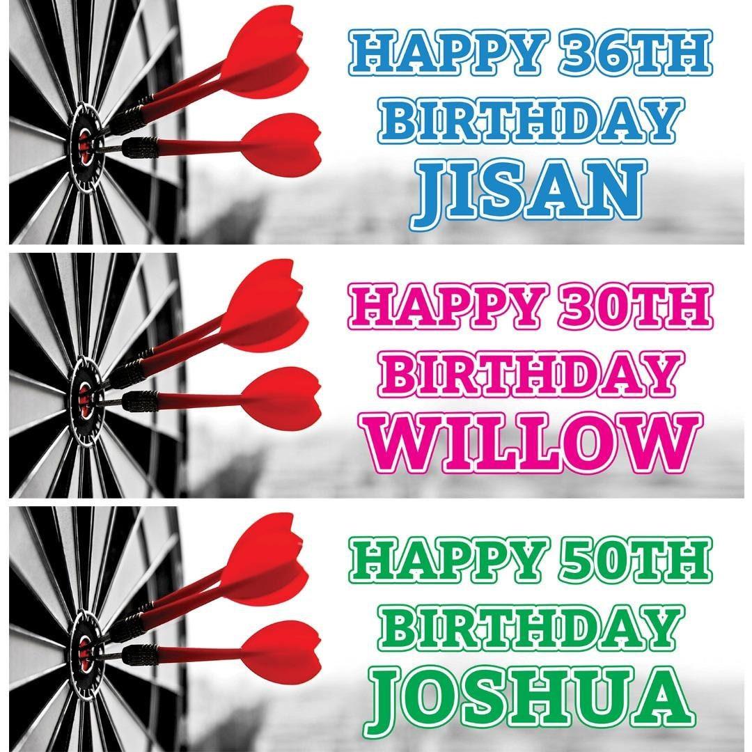 2 Personalised Dart With Pins Birthday Celebration Banners Decoration Posters