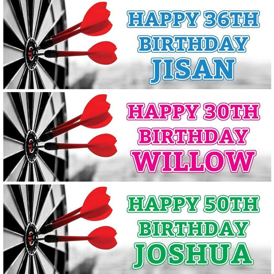 2 Personalised Dart With Pins Birthday Celebration Banners Decoration Posters