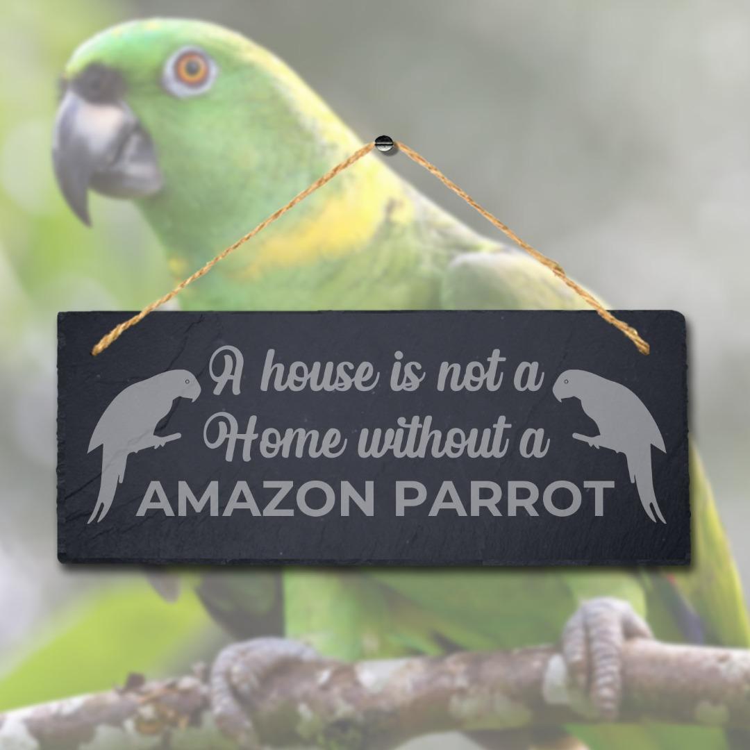 House Is Not Home Without Amazon Parrot Engraved Hanging Slate Bird Plaque Sign