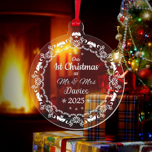 Personalised First Christmas Mr And Mrs Bauble 1st Xmas Married Decoration Gift