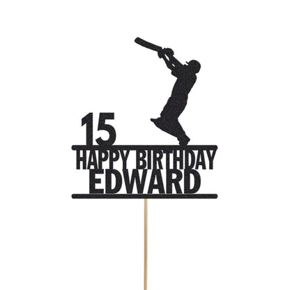 Personalised Glitter Cricket Cake Topper: Birthday Party Decor