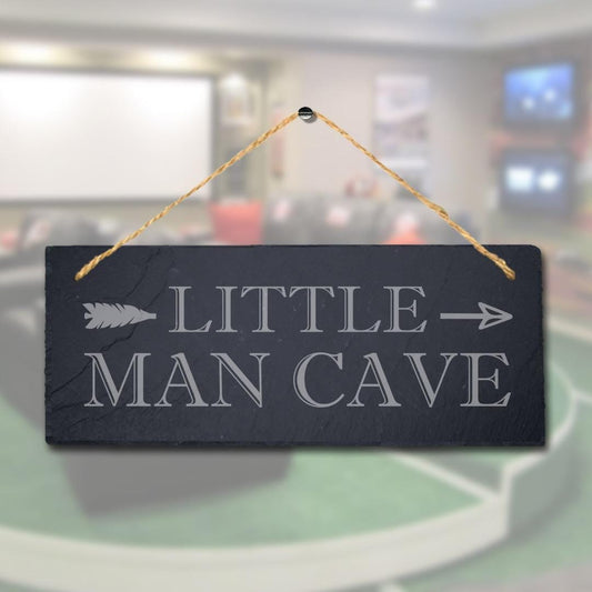 Little Man Cave Right Arrow Direction Laser Engraved Hanging Slate Bar Plaque Sign