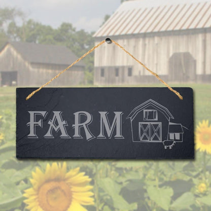 Farm With House Sketch Laser Engraved Hanging Slate Farmhouse Decor Plaque Sign