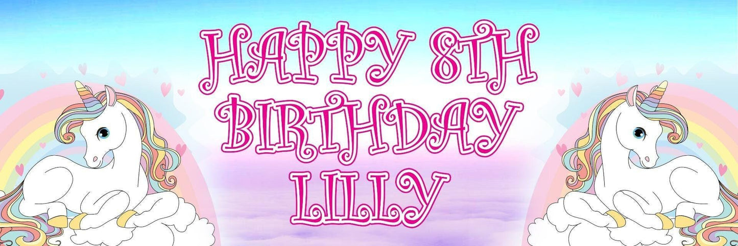2x Customisable Unicorn On Clouds Birthday Banners Personalised Party Decorations For Girls Fairy-tale Celebrations