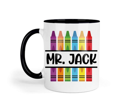 Personalised Teacher Name Crayon Mug & Coaster Set Teacher Teaching Assistant Nursery Gift