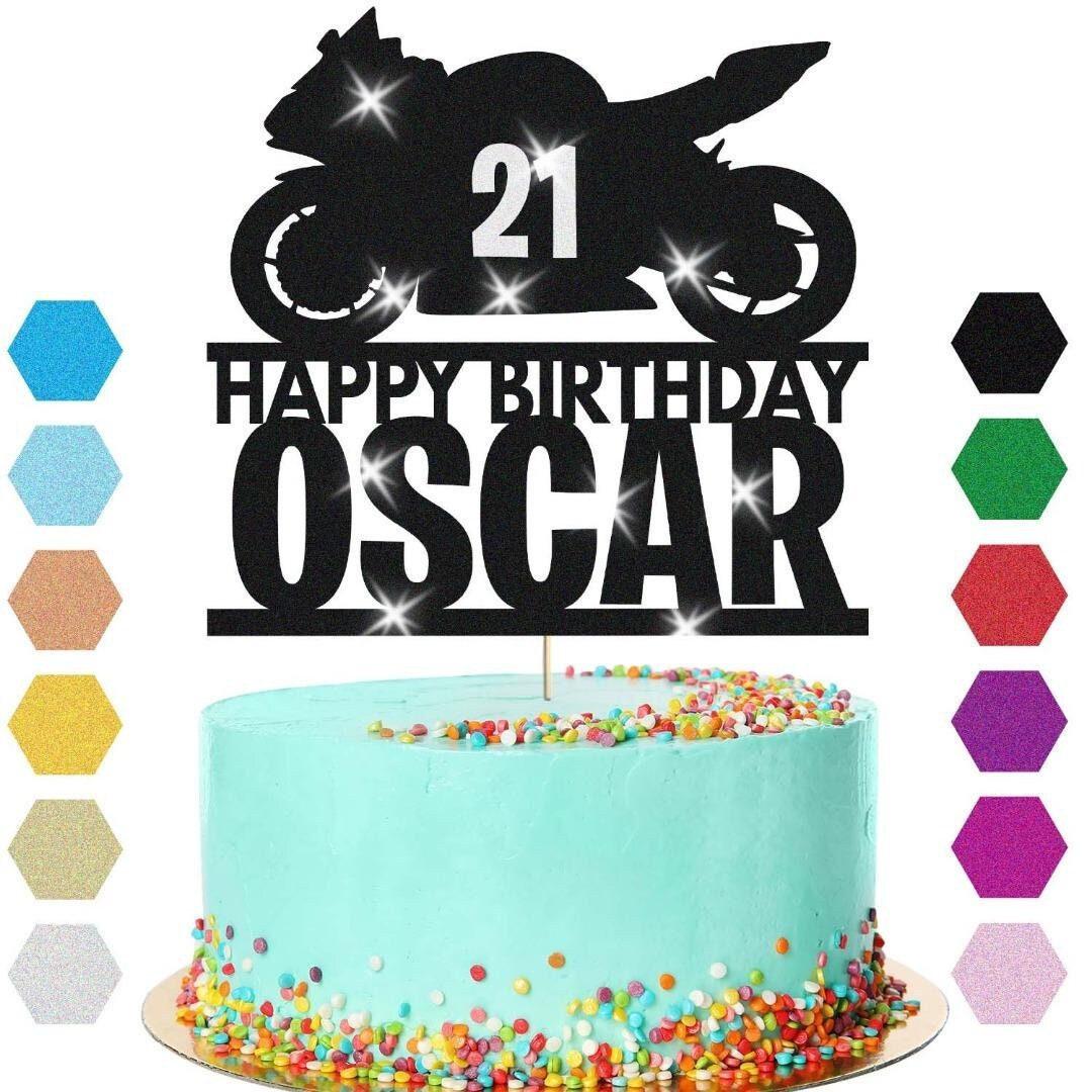 Motorbike Racing Cake Topper Personalised Boys Birthday Decoration Any Name Age