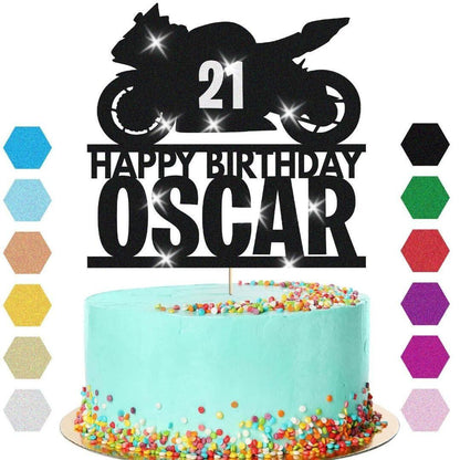 Motorbike Racing Cake Topper Personalised Boys Birthday Decoration Any Name Age