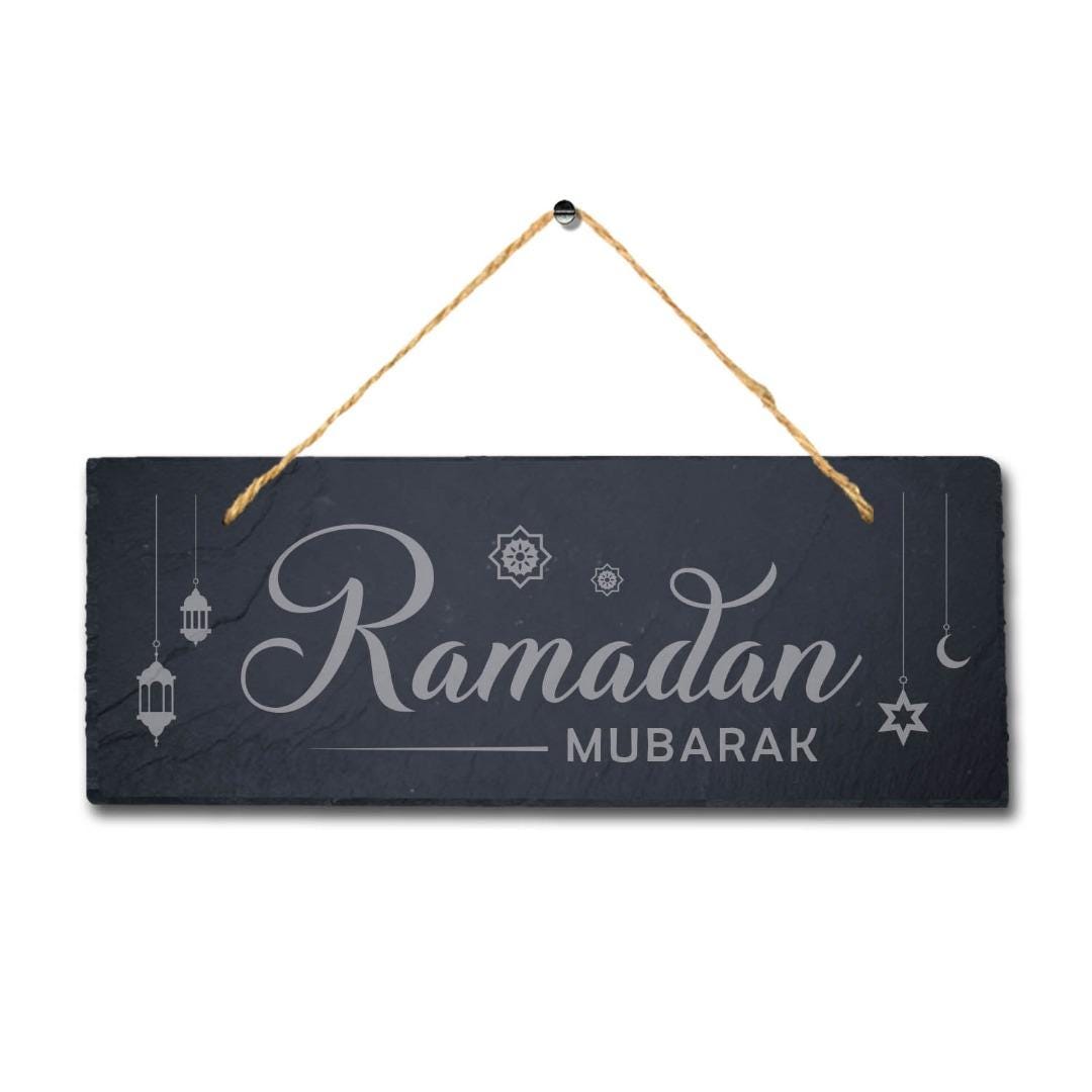Ramadan Mubarak Laser Engraved Islamic Arabic Wall Hanging Slate Plaque Sign