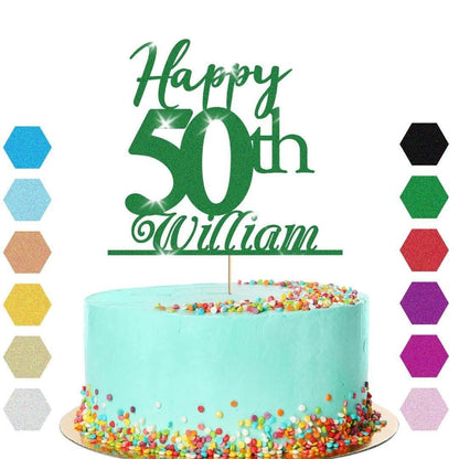 Personalised Name 50th Birthday Glitter Cake Topper Party Cake Decoration Gift