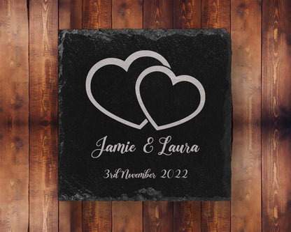 Personalised Slate Coaster: Engagement Gift, Names & Date